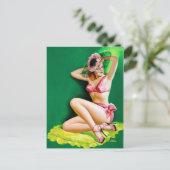 Roze Bikini omhoog Briefkaart (Staand voorkant)