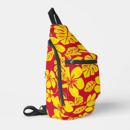 ROZE BIKINI PATROON IN ROOD/GOUDE SLING BAG