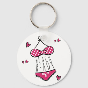 Roze bikini strandklaar slogan sleutelhanger