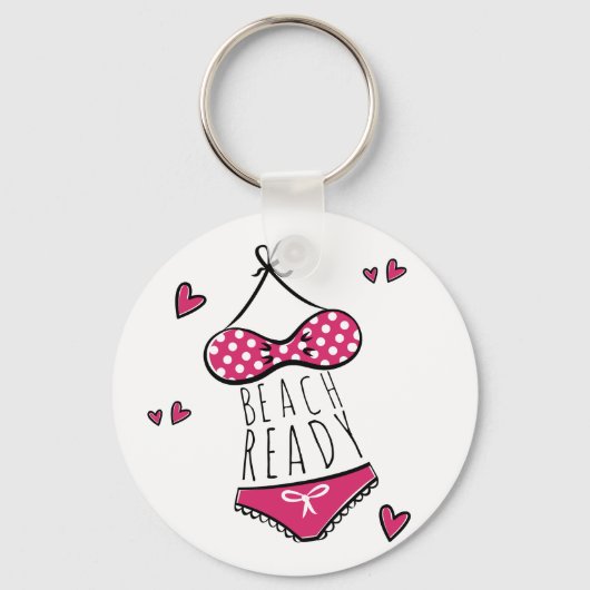 Roze bikini strandklaar slogan sleutelhanger (Voorkant)