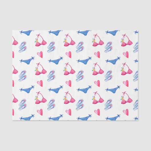 Roze Bikini & Teenslippers (ontwerp 72 roze reeks) Tissuepapier (Voorkant)