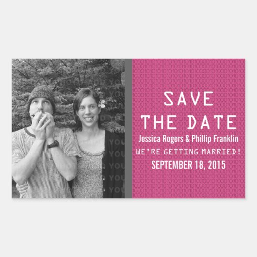 Roze Binaire Code Foto Save the Date Stickers (Voorkant)