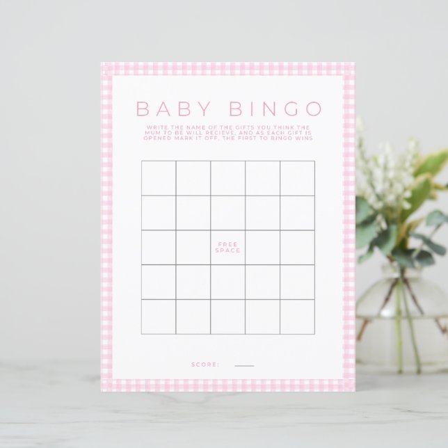 Roze Bingo Baby shower Spel Papier Blad (Staand voorkant)