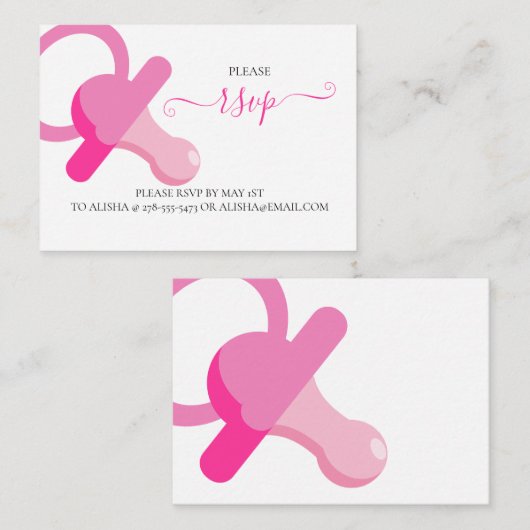 ROZE BINKY, BABY SHOWER RSVP Behuizing Kaart (Voorkant / Achterkant)
