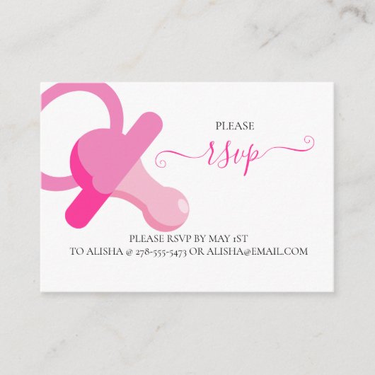 ROZE BINKY, BABY SHOWER RSVP Behuizing Kaart (Voorkant)
