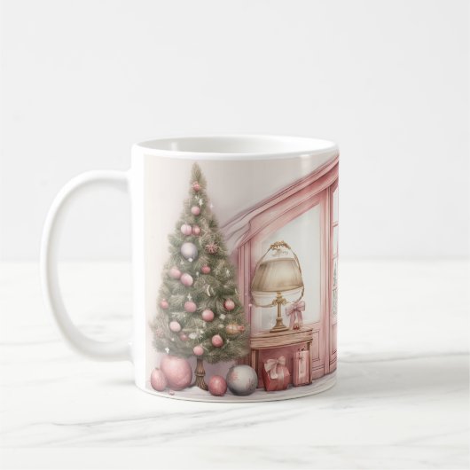 Roze Binnenkerstscène Koffiemok (Links)