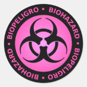 Roze biogevaar ronde sticker (Voorkant)
