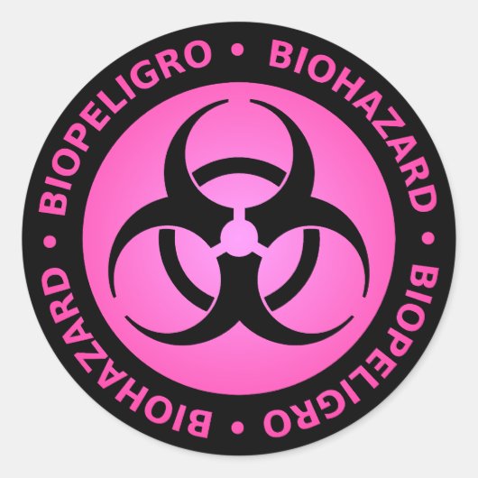 Roze biogevaar ronde sticker (Voorkant)