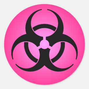 Roze biogevaarsymbool ronde sticker