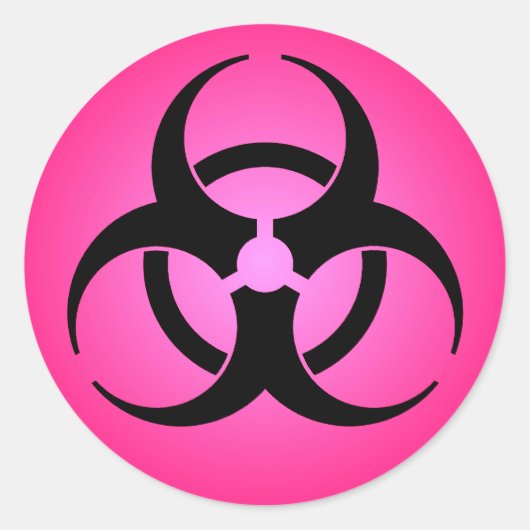 Roze biogevaarsymbool ronde sticker (Voorkant)