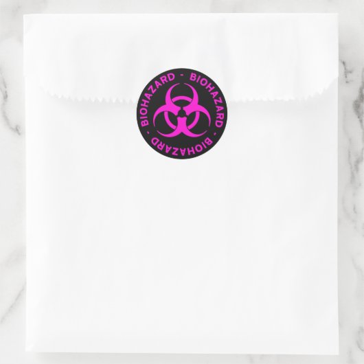 Roze biogevaarsymbool ronde sticker (Tas)
