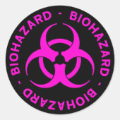 Roze biogevaarsymbool ronde sticker (Voorkant)