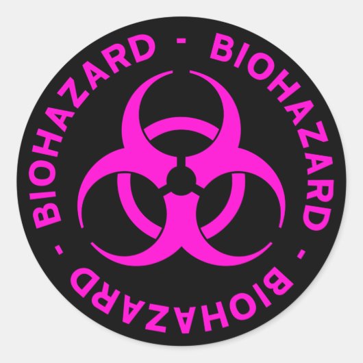 Roze biogevaarsymbool ronde sticker (Voorkant)