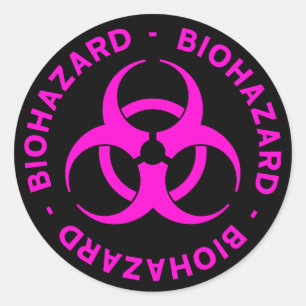 Roze biogevaarsymbool ronde sticker