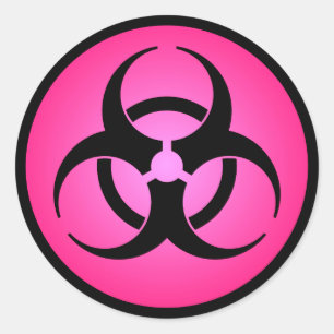 Roze biogevaarsymbool ronde sticker