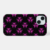 Roze Biohazard Symbool Patroon iPhone 15 Case (Achterkant horizontaal)