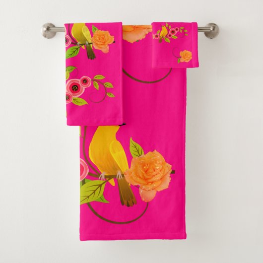 Roze - Bird Yellow Rose Bad Handdoek (Insitu)