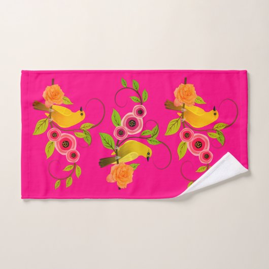 Roze - Bird Yellow Rose Bad Handdoek (Handdoek)