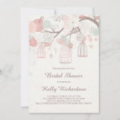Roze Birdcage Bruids Douche Uitnodiging (Voorkant)