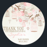 Roze  Birdcages Floral Baby shower Sticker<br><div class="desc">Roze  Vogelkooien Bloemen Baby showers Sticker Een afbeelding van  vogelkooien,  vogeltjes,  hartjes op snaren en bloemetjes. Een perfecte dank u sticker voor een ,  romantisch en bloemig themafeest.</div>