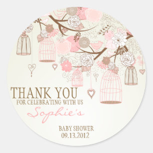 Roze  Birdcages Floral Baby shower Sticker