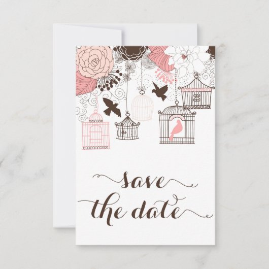 Roze  Birdcages Floral sla de datum op Save The Date (Voorkant)
