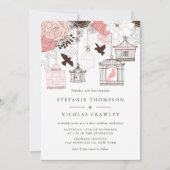 Roze  Birdcages Floral Wedding Invitation Kaart (Voorkant)