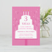Roze Birthday Cake and Balloons | Uitnodiging (Staand voorkant)