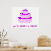 Roze Birthday Cake Birthday Banner Poster (Keuken)