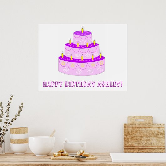 Roze Birthday Cake Birthday Banner Poster (Keuken)