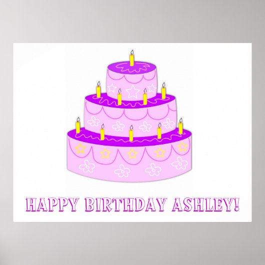 Roze Birthday Cake Birthday Banner Poster (Voorkant)
