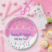 Roze Birthday Cake Frosting Papieren Bordje (Feest)