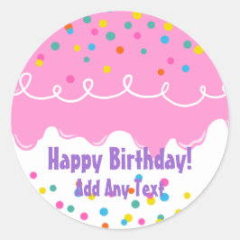 Roze Birthday Cake Frosting Ronde Sticker
