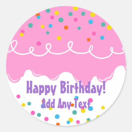 Roze Birthday Cake Frosting Ronde Sticker (Voorkant)