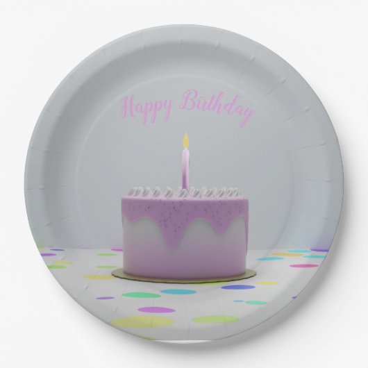 Roze Birthday Cake Papieren Bordje (Voorkant)