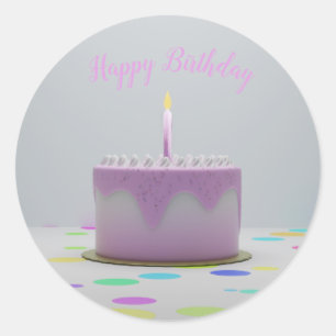Roze Birthday Cake Ronde Sticker