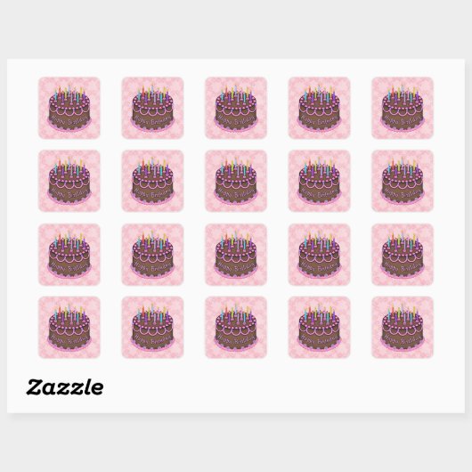Roze Birthday Cake sticker (Vel)