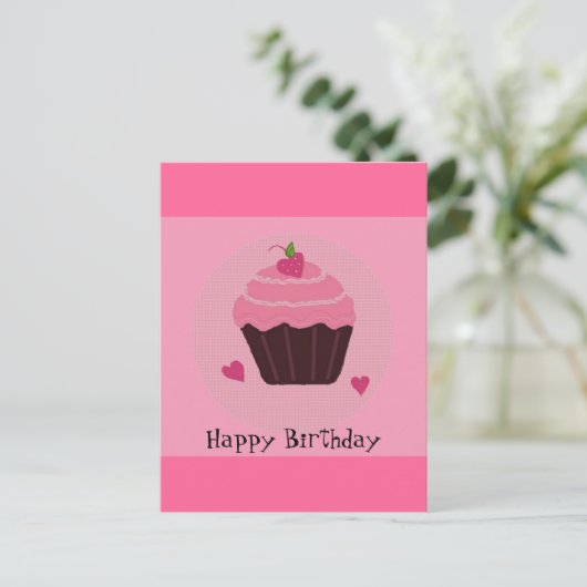 Roze Birthday Cupcake Briefkaart (Staand voorkant)