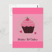 Roze Birthday Cupcake Briefkaart (Voorkant / Achterkant)
