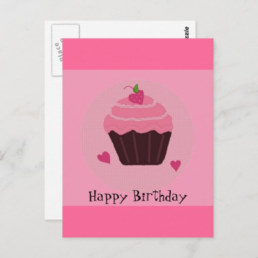 Roze Birthday Cupcake Briefkaart (Voorkant / Achterkant)