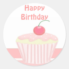Roze Birthday Cupcake Ronde Sticker