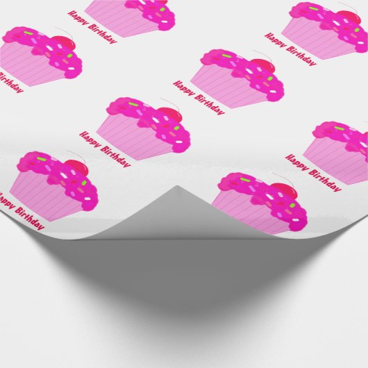 Roze Birthday Cupcakes Cadeaupapier (Hoek)