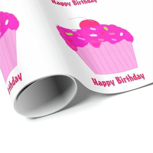 Roze Birthday Cupcakes Cadeaupapier (Rol Hoek)