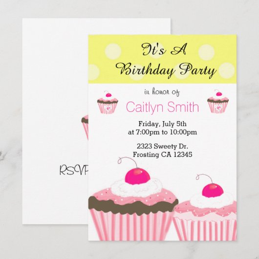 Roze Birthday Cupcakes Kaart (Voorkant / Achterkant)