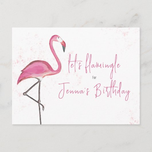 Roze Birthday Cute Flamingo Trendy QR Code Website Briefkaart (Voorkant)