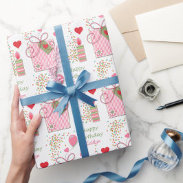 Roze Birthday Gift Hearts gepersonaliseerd Cadeaupapier