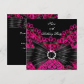 Roze Birthday Party Black Lace Diamond Kaart (Voorkant / Achterkant)