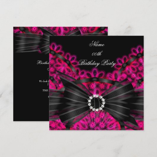 Roze Birthday Party Black Lace Diamond Kaart (Voorkant / Achterkant)
