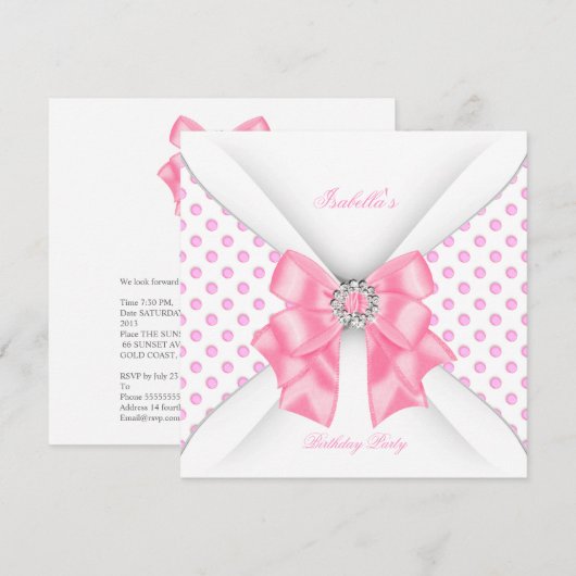  roze Birthday Party White Polka Dots Kaart (Voorkant / Achterkant)