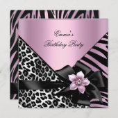 Roze Birthday Party Zebra Leopard Elegant Kaart (Voorkant / Achterkant)
